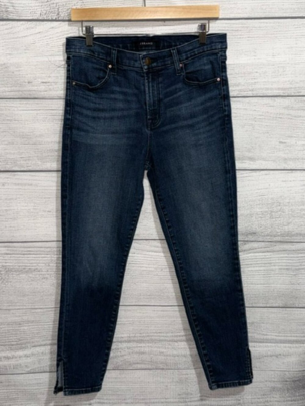 J Brand Mid-Rise Skinny Ankle Jeans Split Hem Dark Indigo Wash Size 30